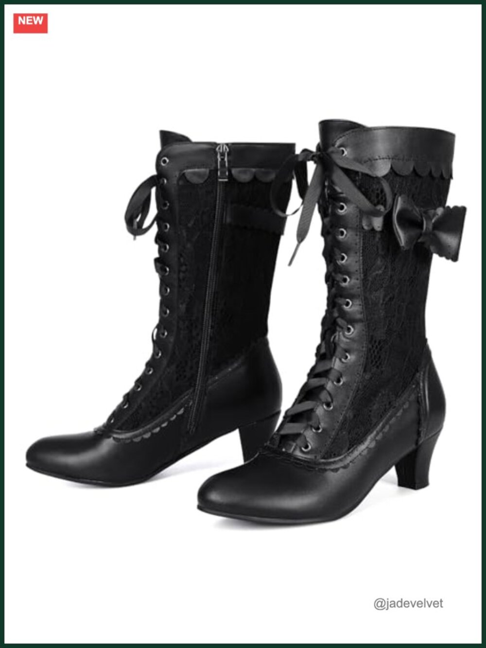 Victorian Lace Up Mid Calf Boots Kitten Heel Wedding Costume Granny Boots